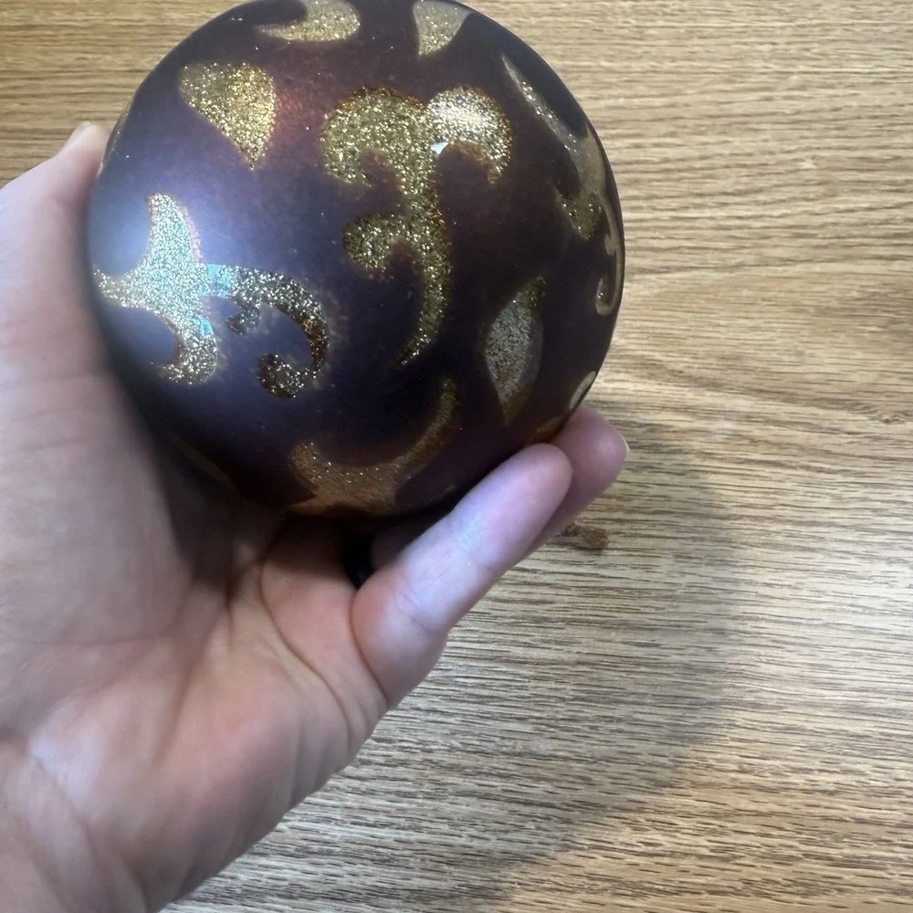Vintage  Brown/Gold Thick Glass‎ Kugel-style XMAS Ornament